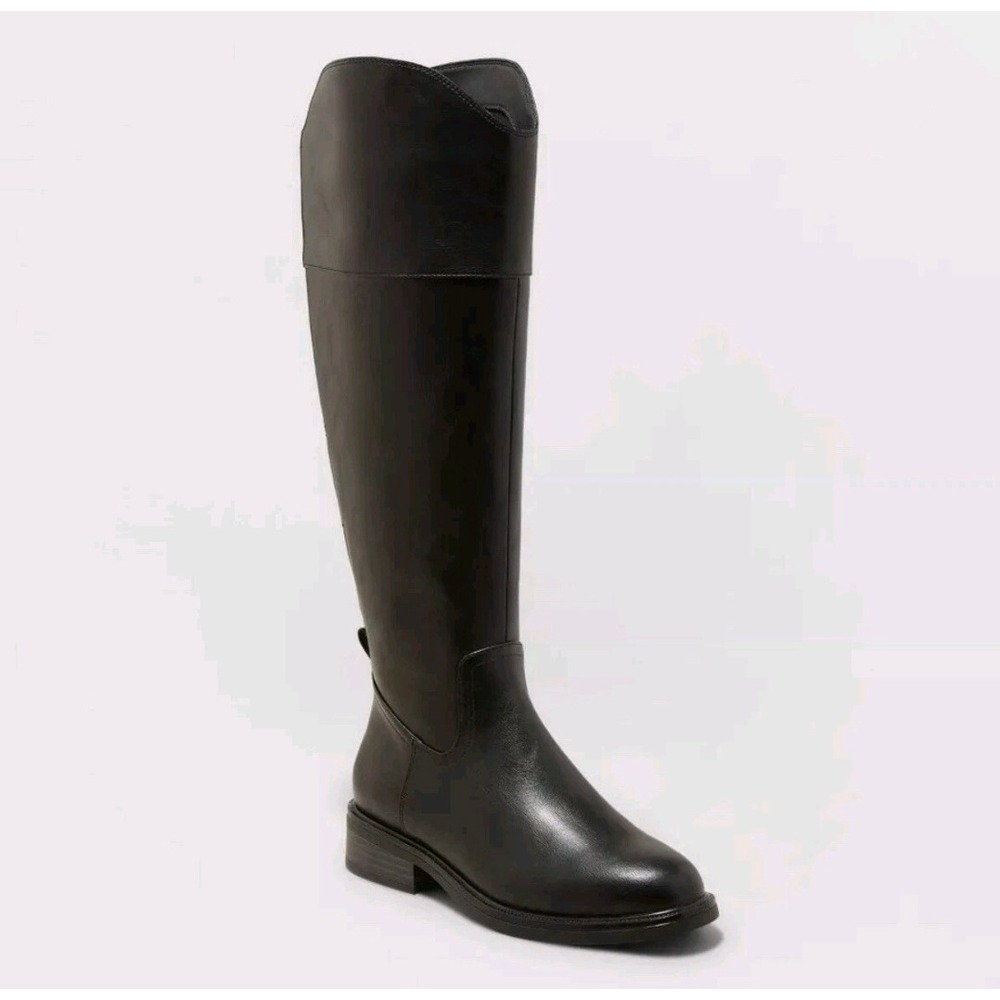 A New Day Womens Wide Calf Riding Boots Black Side Zip Knee High Size 5.5 WC